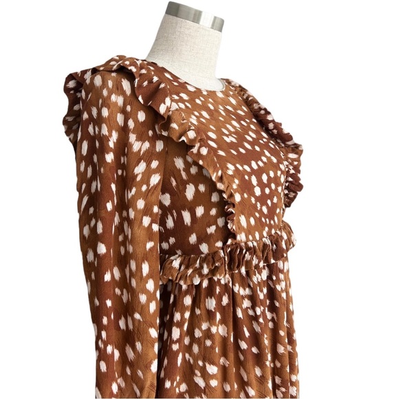 Zara Ruffle Brown Long Sleeve Mini Dress - Picture 4 of 4